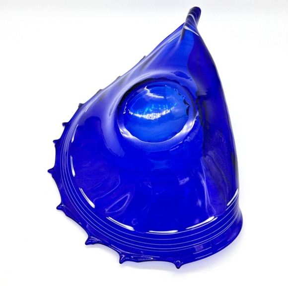 Makora Krosno Cobalt Blue Art Glass Bowl Centerpiece Modern Decor‎ Conch Shell
